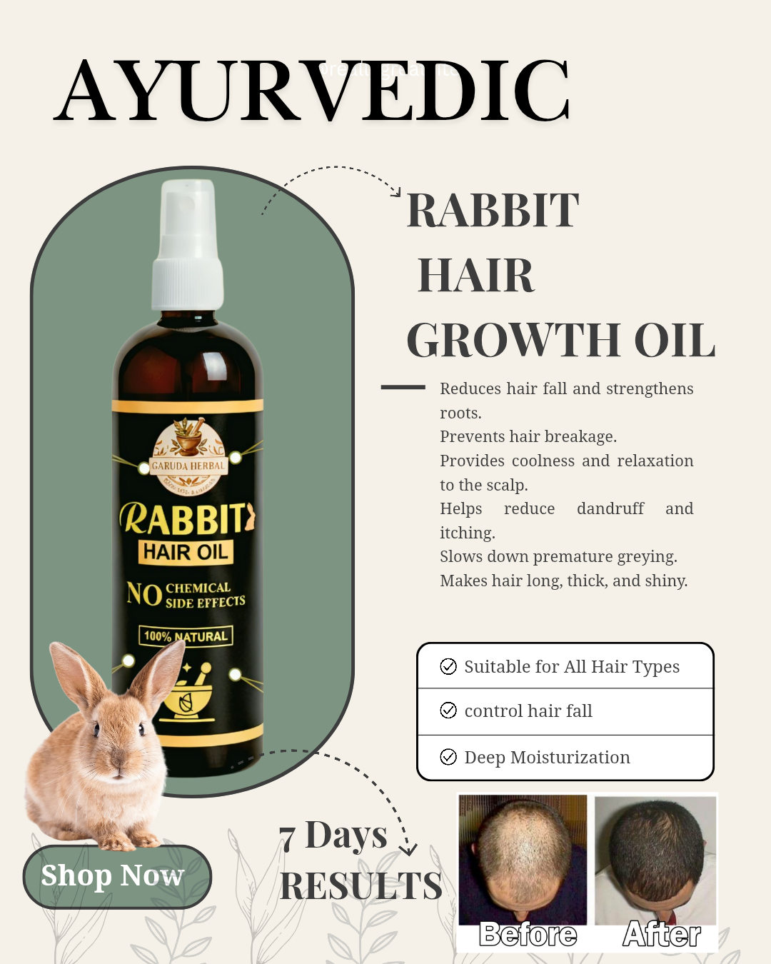 Rabit Herbal Hair Oil - 100% Effective! 500 ml